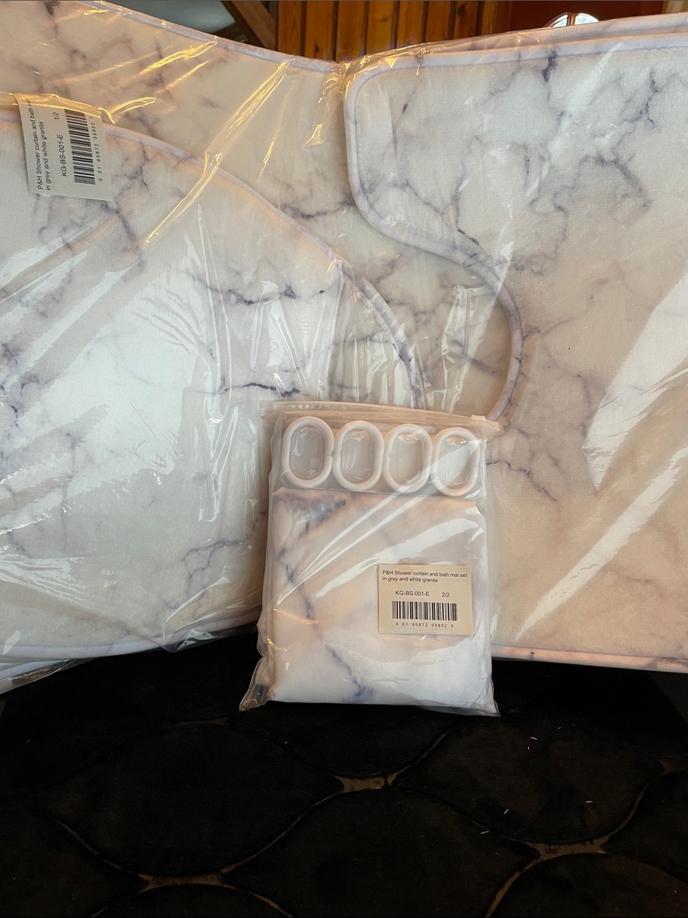 Marble Print Shower Curtain Set - White Marble
